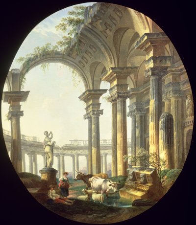 Hirten mit Tieren in einer klassischen Landschaft von Pierre Antoine Demachy